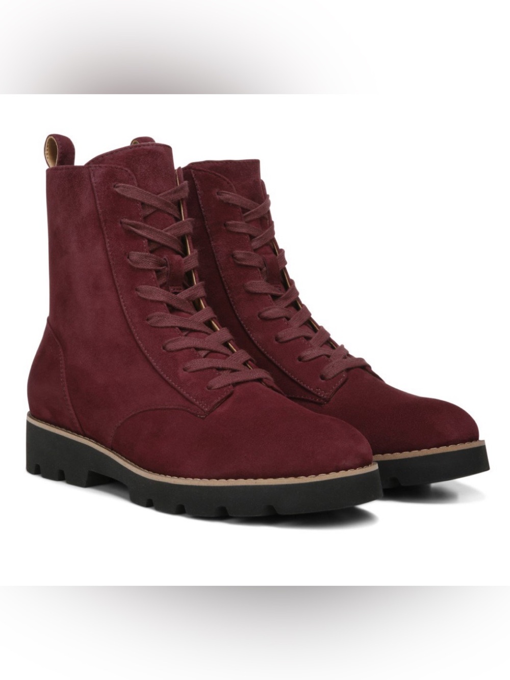 Vionic Lani Lace Up Ankle Boots 8.5 Port / Burgundy Suede Side Zip Weather Resis